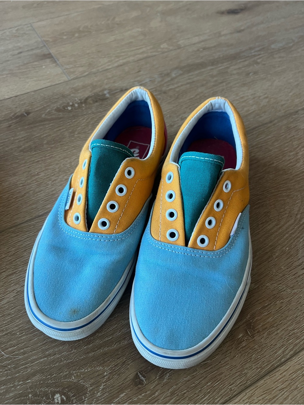 Vans Colorblock Canvas Slip-On Shoes - Blue, Yellow, Teal